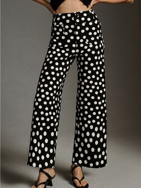 Collette Crop Wide Leg Pants Black Polka Dot Wide Leg Pants - White Spots